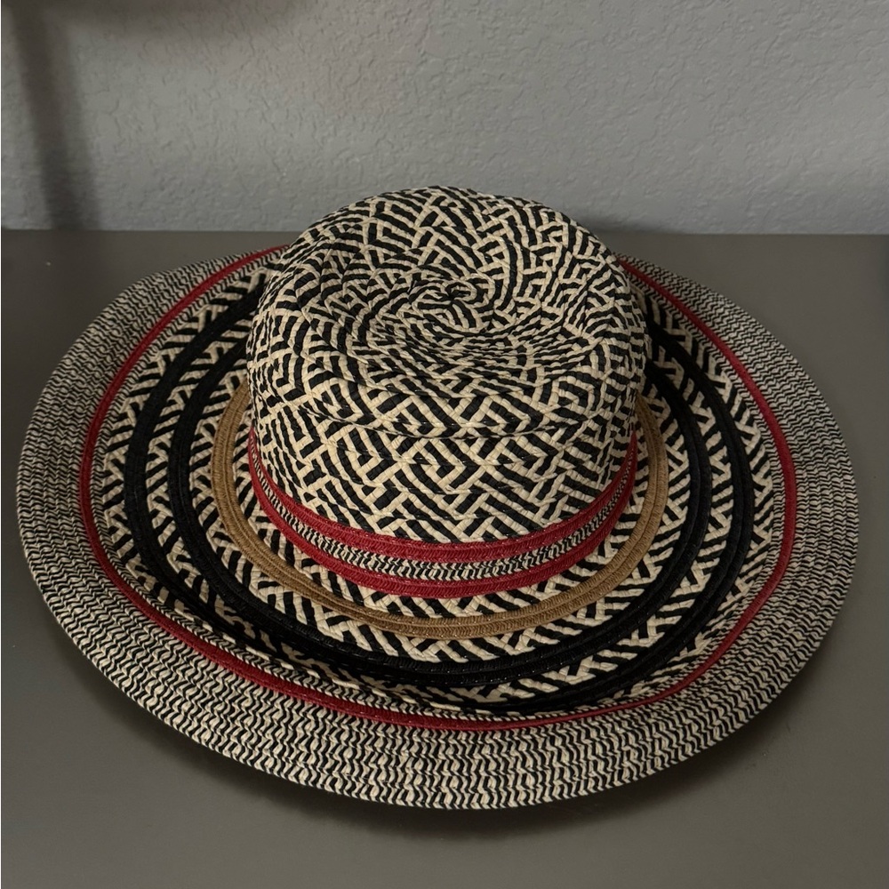 Nordstrom Woven Straw Hat with Black and Red Accents